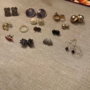 Lot of 14 pair of vintage mid century earrings cloisonné, enamel and more
